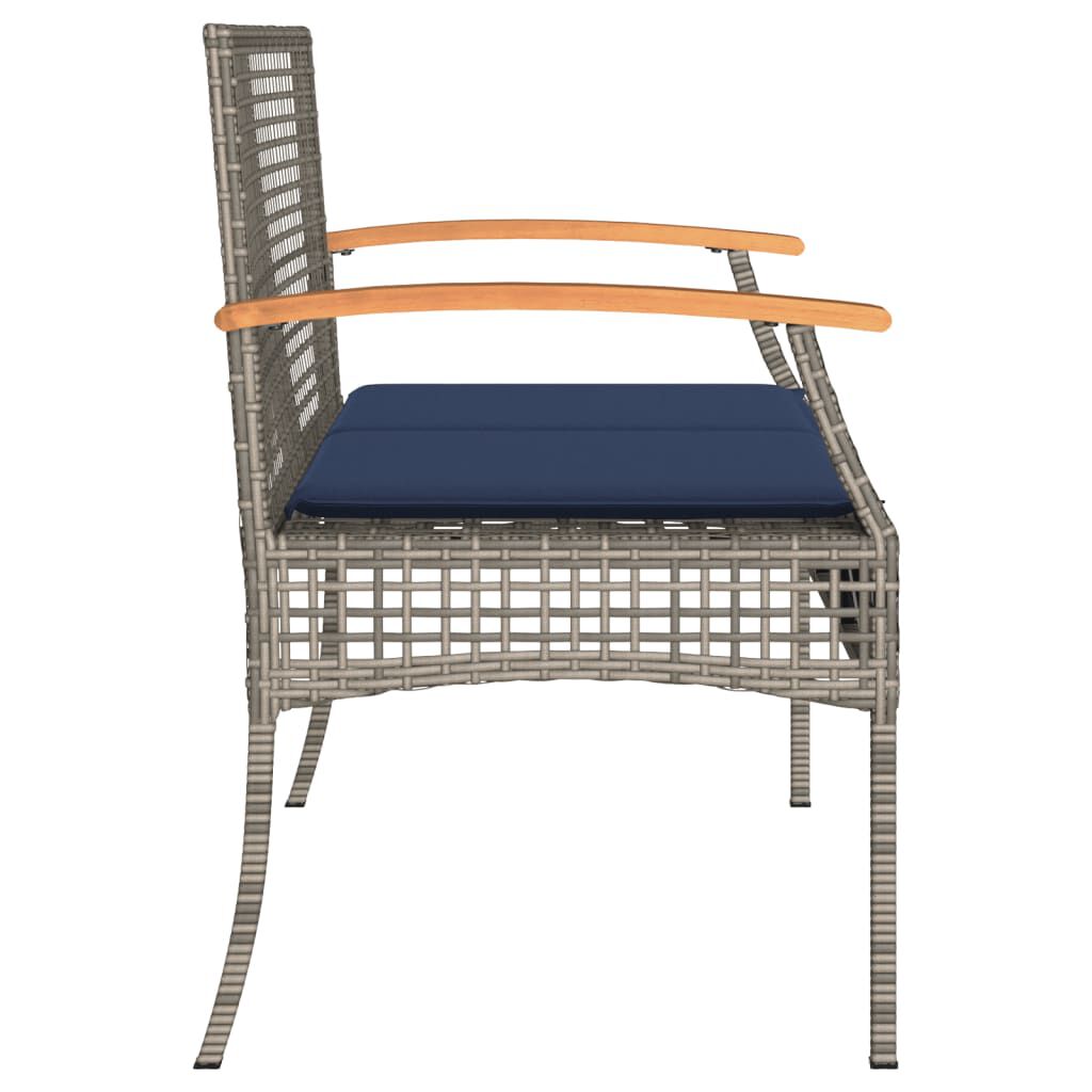vidaXL Garden Bench with Cushion Grey Poly Rattan Acacia Wood