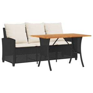 vidaXL Garden Sofa 3-Seater with Cushions&Table Black Poly Rattan