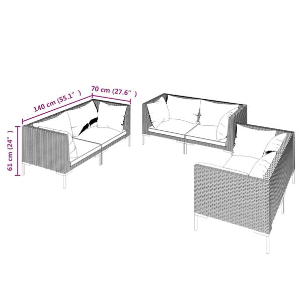 vidaXL 6 Piece Garden Lounge Set with Cushions Poly Rattan Dark Grey