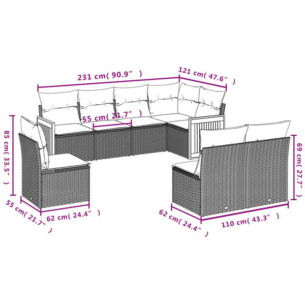 vidaXL 8 Piece Garden Sofa Set with Cushions Beige Poly Rattan