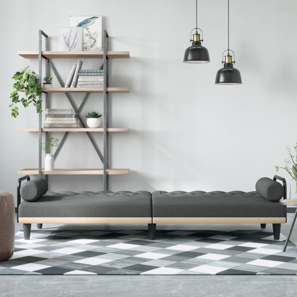 vidaXL Sofa Bed with Armrests Dark Grey Fabric