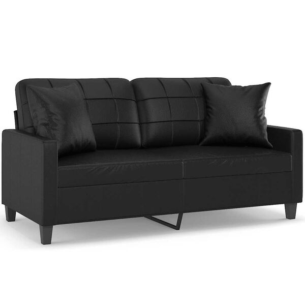 vidaXL 2-Seater Sofa with Pillows&Cushions Black 140 cm Faux Leather