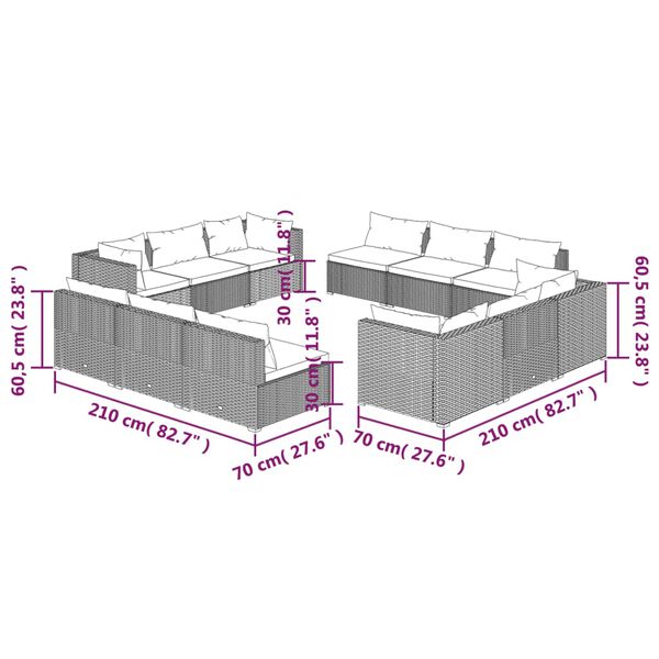 vidaXL 12 Piece Garden Lounge Set with Cushions Poly Rattan Grey