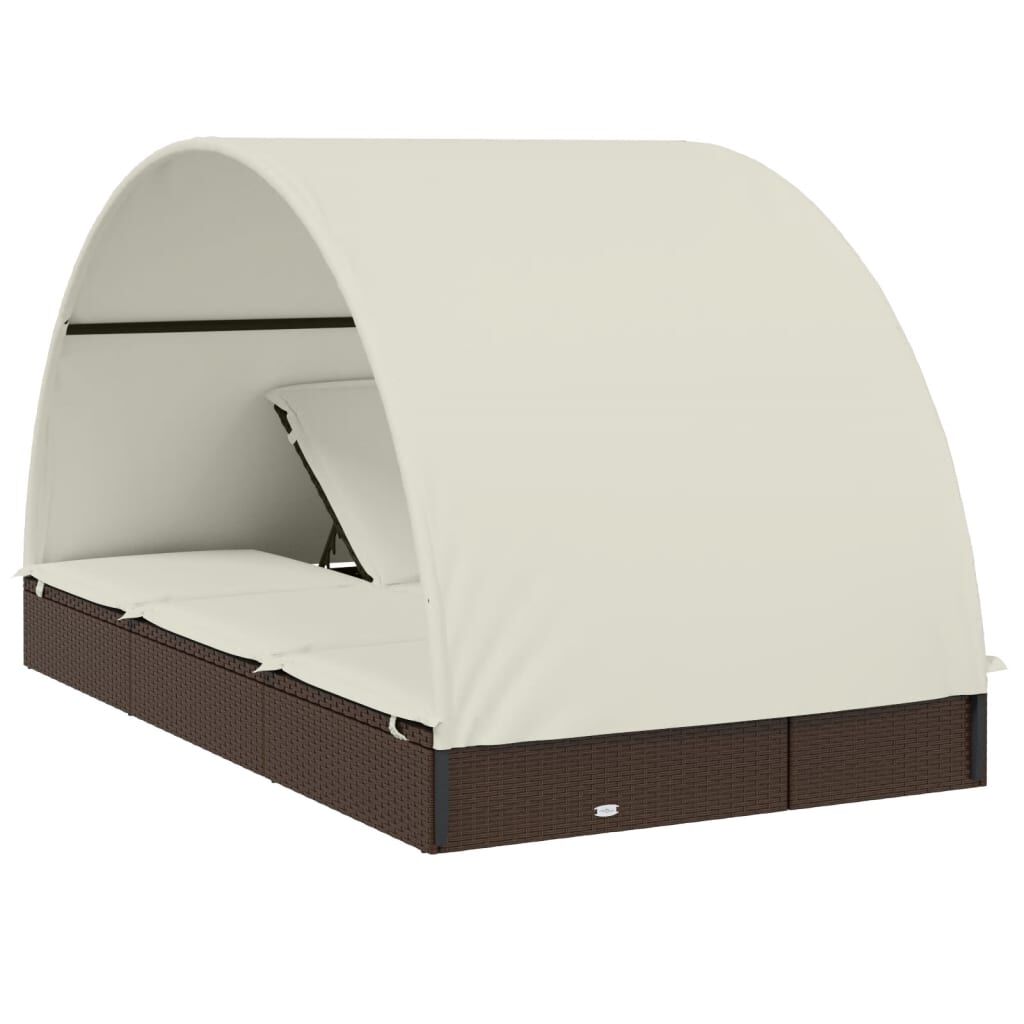 vidaXL 2-Person Sunbed with Round Roof Brown 211x112x140 cm Poly Rattan