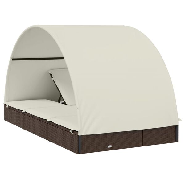 vidaXL 2-Person Sunbed with Round Roof Brown 211x112x140 cm Poly Rattan