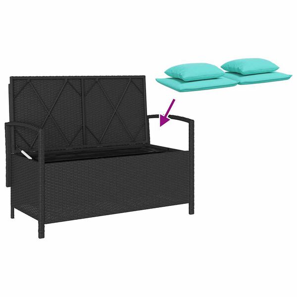 vidaXL Garden Storage Bench with Cushion Black Poly Rattan