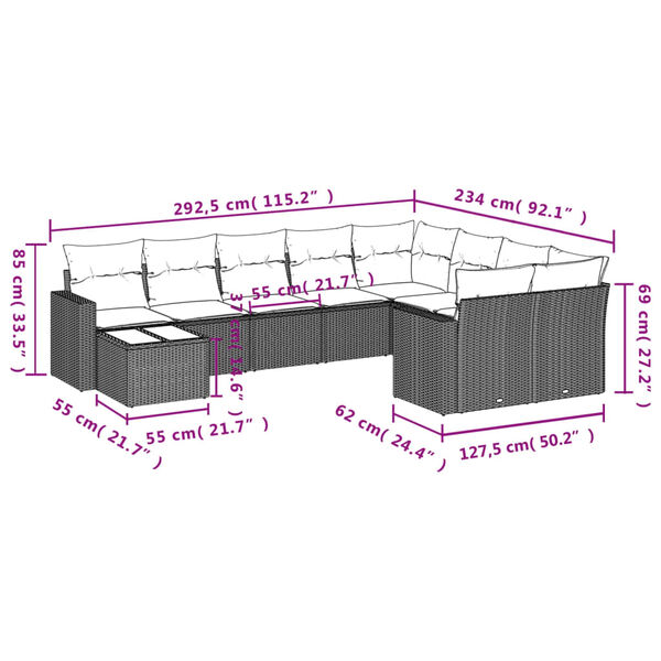 vidaXL 10 Piece Garden Sofa Set with Cushions Black Poly Rattan