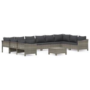 vidaXL 11 Piece Garden Lounge Set with Cushions Grey Poly Rattan