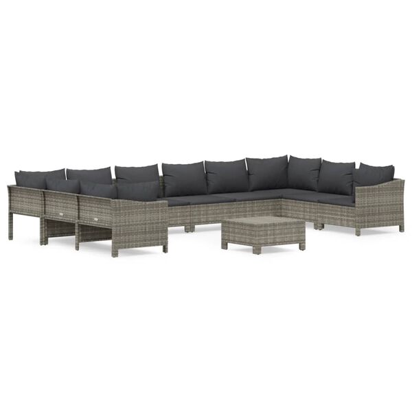 vidaXL 11 Piece Garden Lounge Set with Cushions Grey Poly Rattan