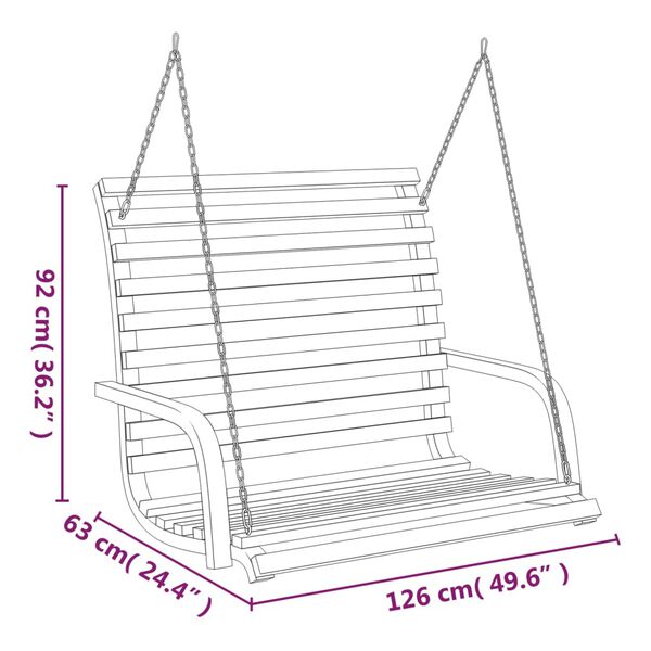 vidaXL Swing Bench Solid Bent Wood with Teak Finish 126x63x92 cm
