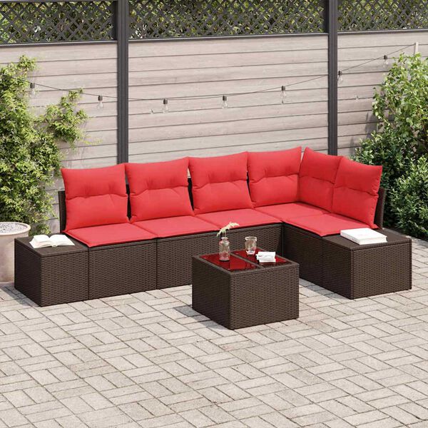 vidaXL Garden Sofa Set with Cushion 6 pcs Brown Poly rattan