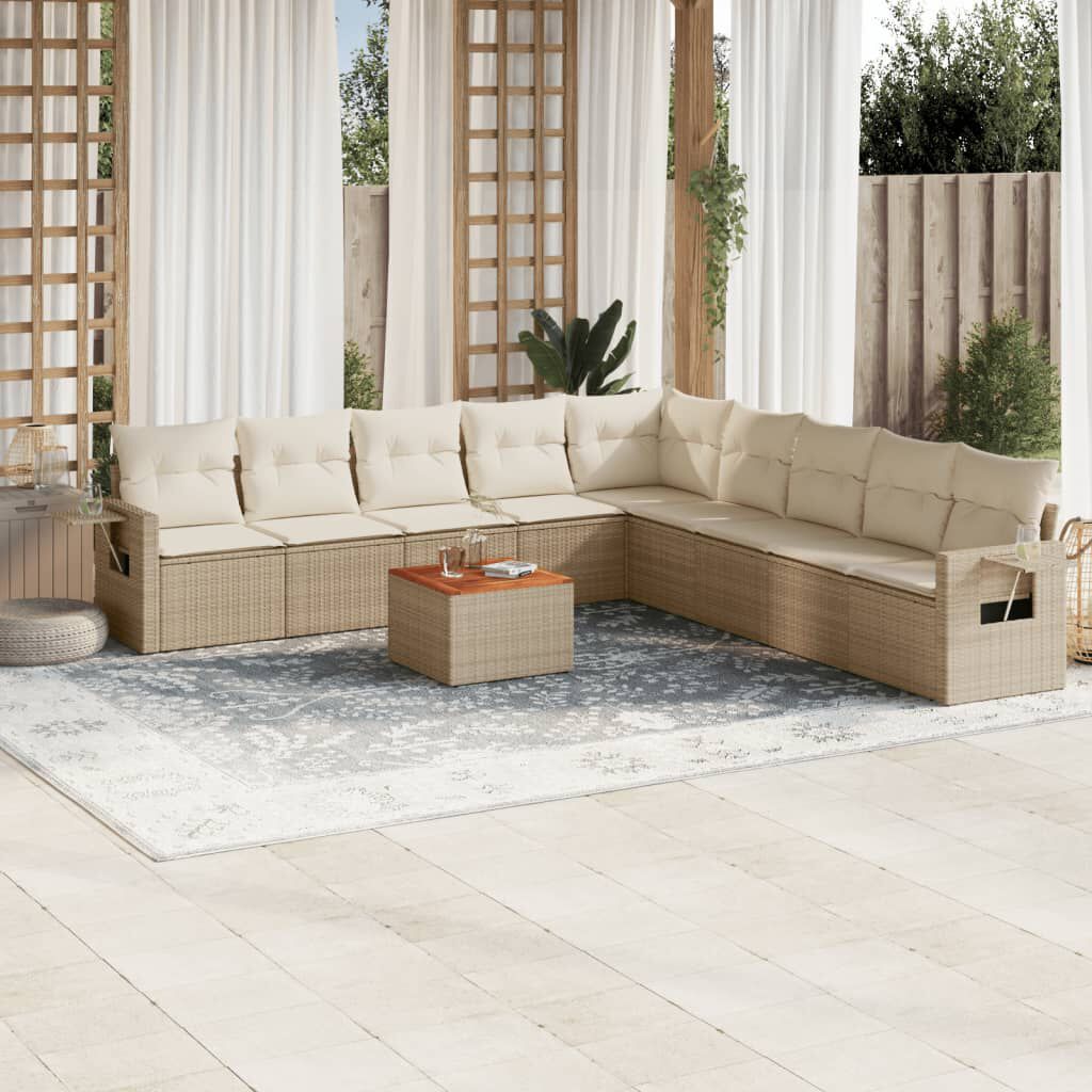 vidaXL 10 Piece Garden Sofa Set with Cushions Beige Poly Rattan