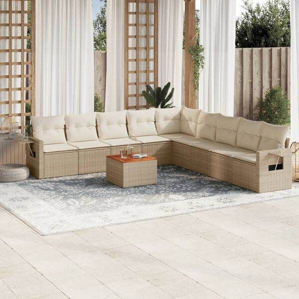vidaXL 10 Piece Garden Sofa Set with Cushions Beige Poly Rattan