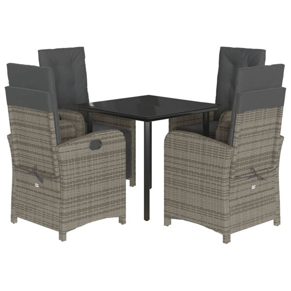 vidaXL 5 Piece Garden Dining Set with Cushions Grey Poly Rattan