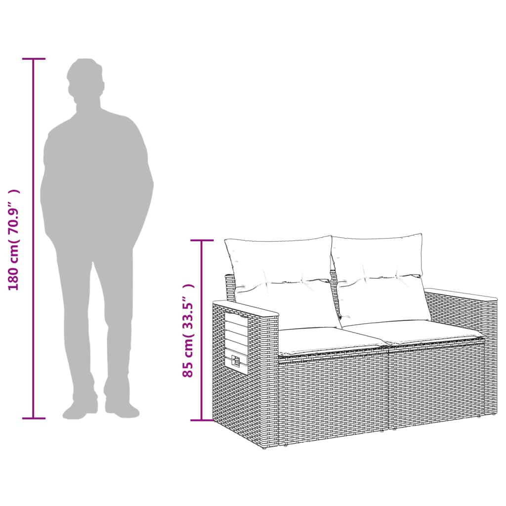 vidaXL Garden Sofa with Cushions 2-Seater Black Poly Rattan