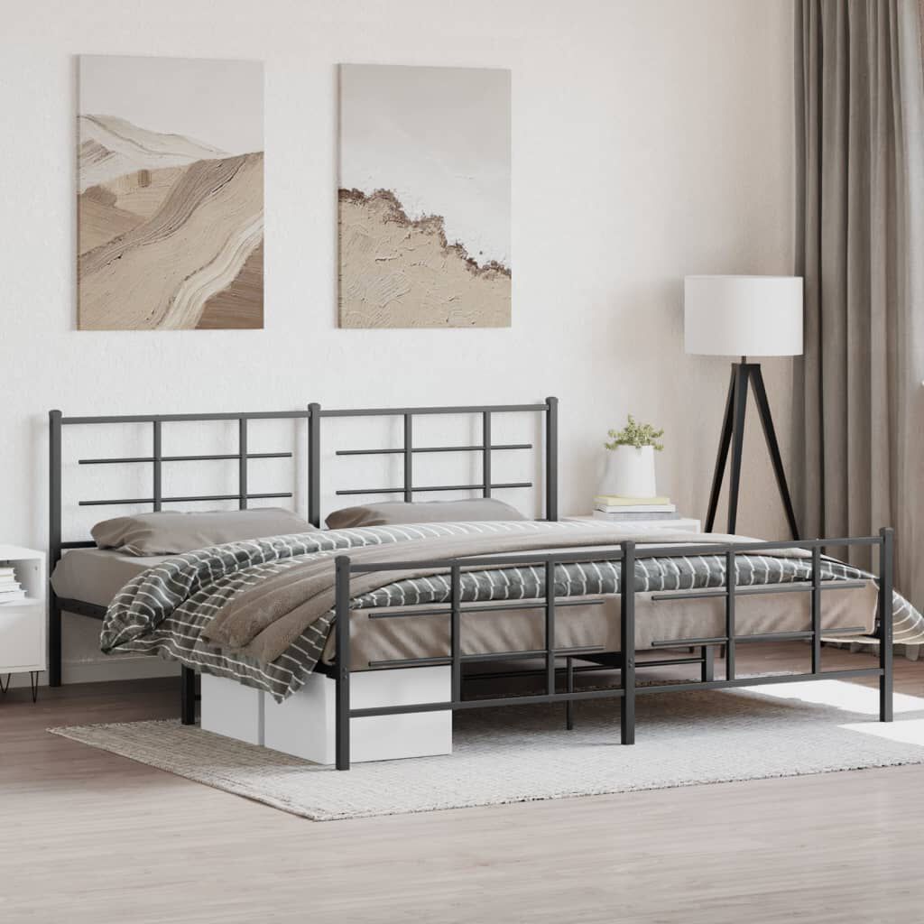 vidaXL Metal Bed Frame without Mattress with Footboard Black 193x203cm