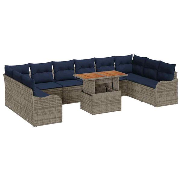 vidaXL Garden Sofa Set with Cushion 11 pcs Grey and navy blue