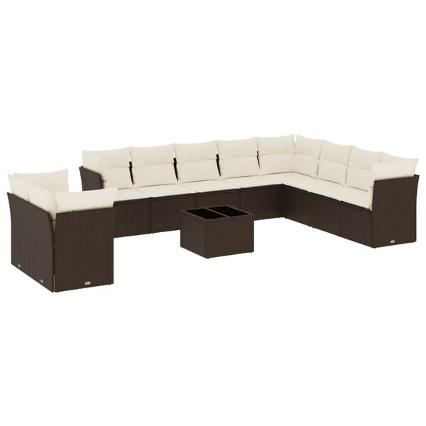vidaXL 11 Piece Garden Sofa Set with Cushions Brown Poly Rattan