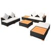 vidaXL 8 Piece Garden Lounge Set with Cushions Poly Rattan Black