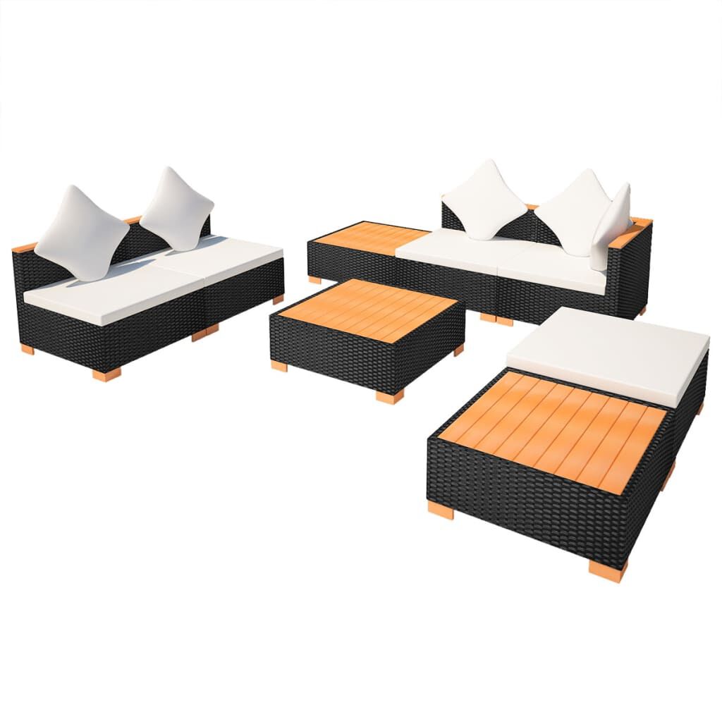 vidaXL 8 Piece Garden Lounge Set with Cushions Poly Rattan Black
