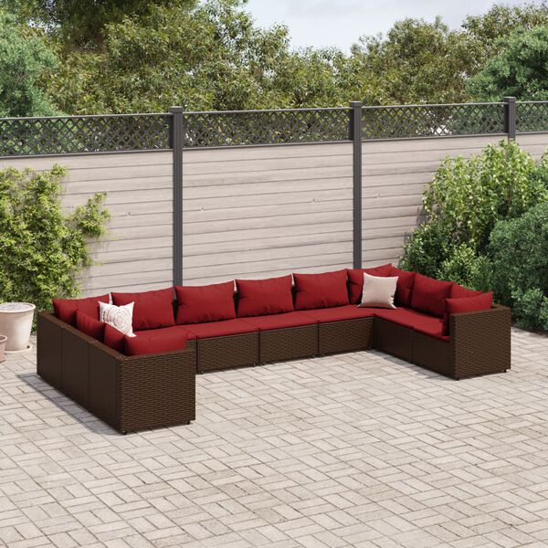 vidaXL 10 Piece Garden Lounge Set with Cushions Brown Poly Rattan