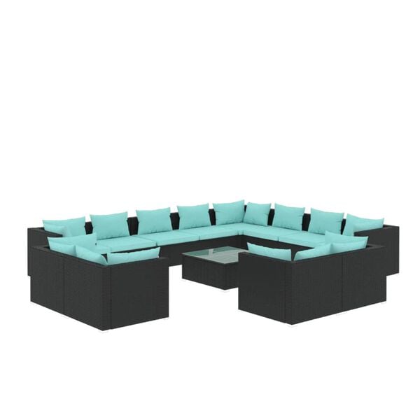 vidaXL 13 Piece Garden Lounge Set with Cushions Black Poly Rattan