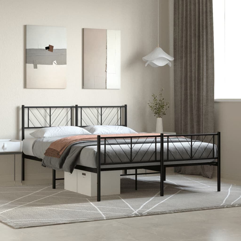 vidaXL Metal Bed Frame without Mattress with Footboard Black 150x200cm