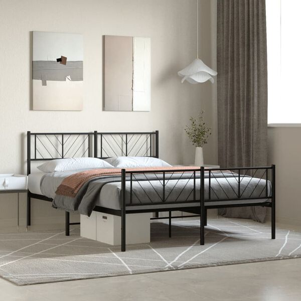 vidaXL Metal Bed Frame without Mattress with Footboard Black 150x200cm