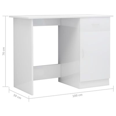 vidaXL Desk High Gloss White 100x50x76 cm Engineered Wood