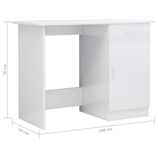 vidaXL Desk High Gloss White 100x50x76 cm Engineered Wood