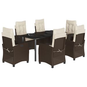 vidaXL 7 Piece Garden Dining Set with Cushions Brown Poly Rattan
