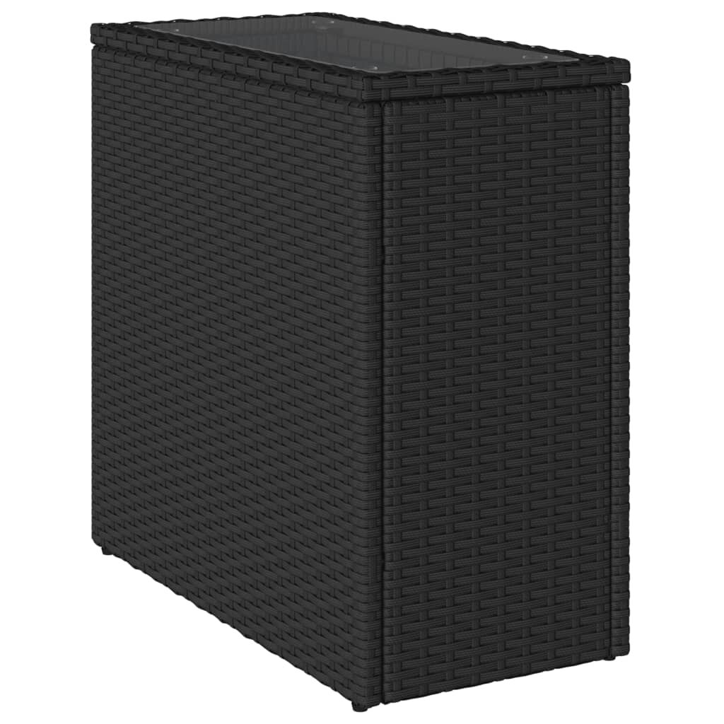 vidaXL Garden Side Table with Glass Top Black 58x27.5x55 cm Poly Rattan