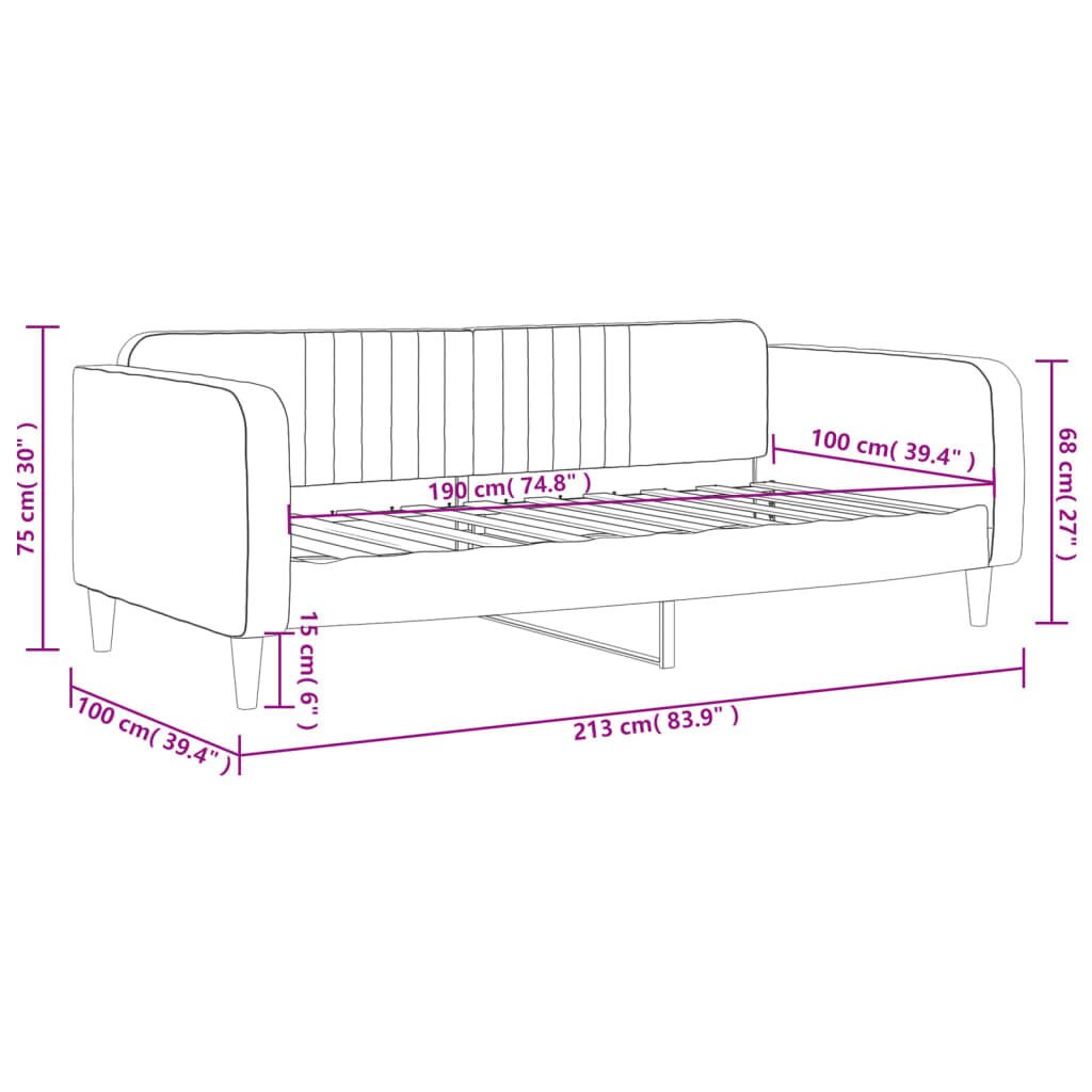 vidaXL Day Bed without Mattress Light Grey 100x190 cm Velvet