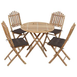 vidaXL 5 Piece Folding Outdoor Dining Set with Cushions Bamboo