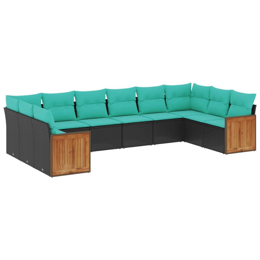 vidaXL 10 Piece Garden Sofa Set with Cushions Black Poly Rattan