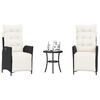 vidaXL 3 Piece Bistro Set with Cushions Black Poly Rattan