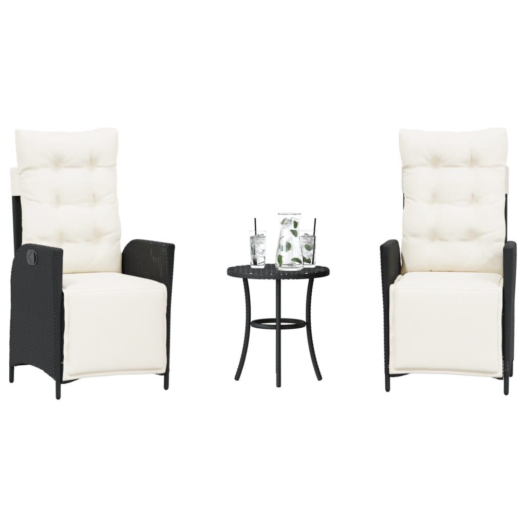 vidaXL 3 Piece Bistro Set with Cushions Black Poly Rattan