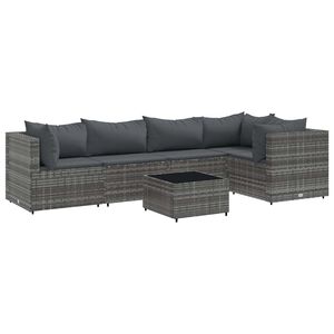 vidaXL 6 Piece Garden Lounge Set with Cushions Grey Poly Rattan