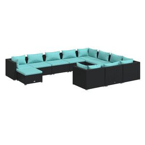 vidaXL 11 Piece Garden Lounge Set with Cushions Poly Rattan Black