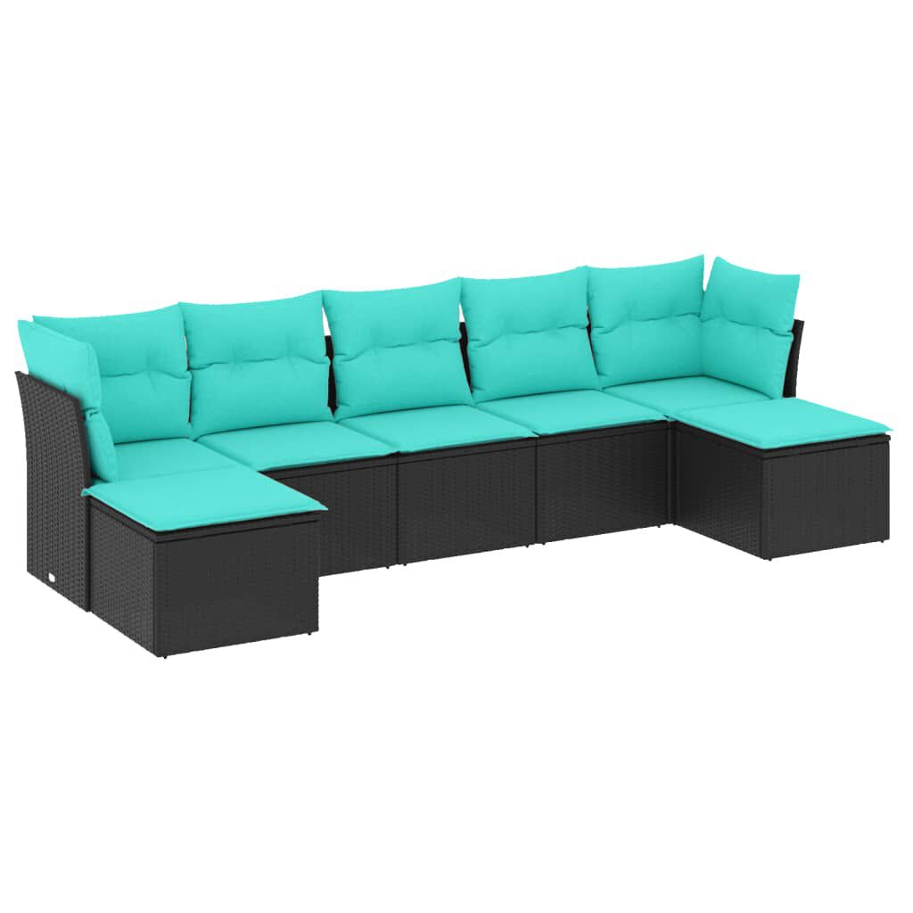 vidaXL 7 Piece Garden Sofa Set with Cushions Black Poly Rattan