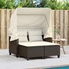 vidaXL Garden Sofa 2-Seater with Canopy and Stools Brown Poly Rattan