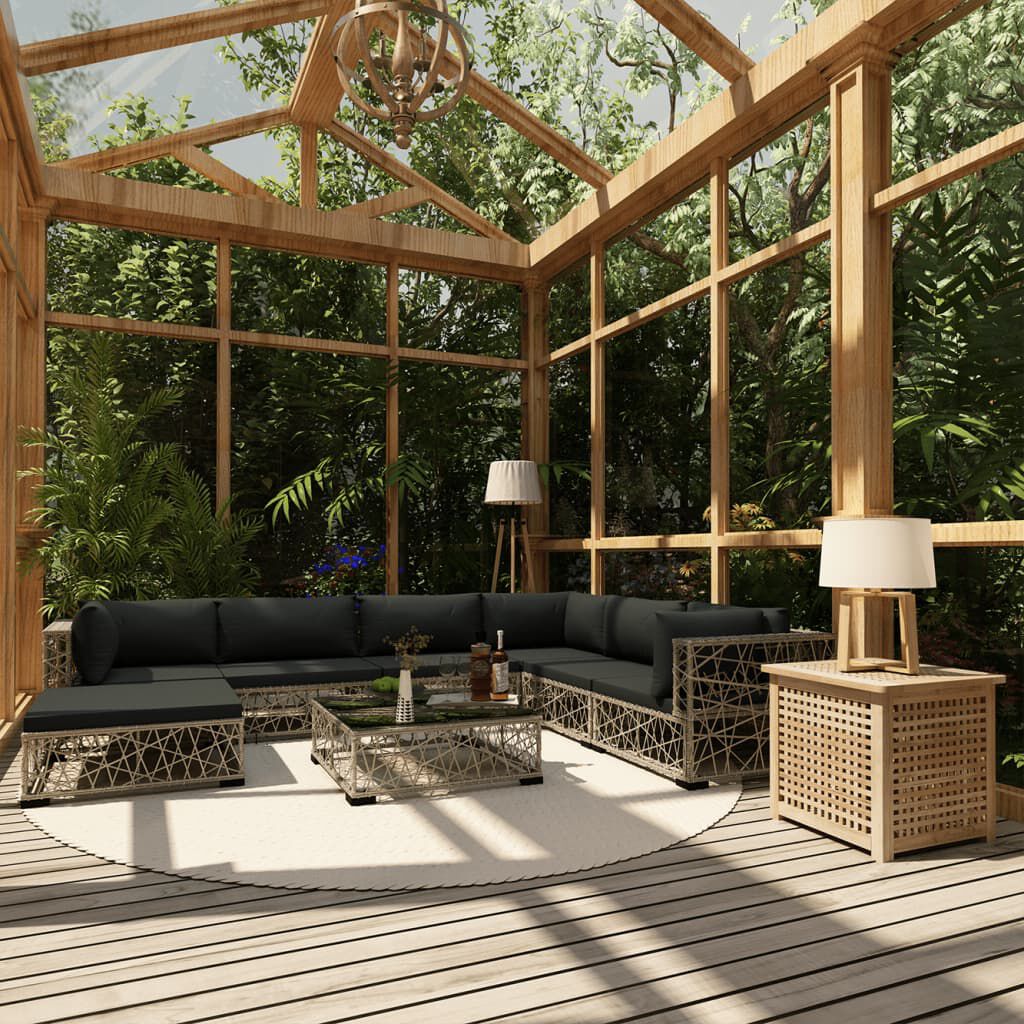 vidaXL 8 Piece Garden Lounge Set with Cushions Poly Rattan Gray