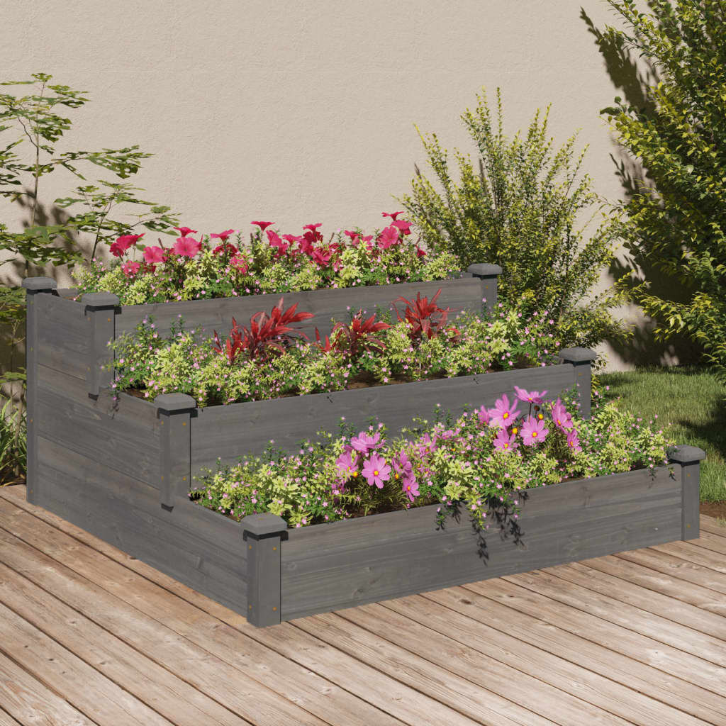 vidaXL Garden Raised Bed Grey 120x120x56 cm Solid Wood Fir