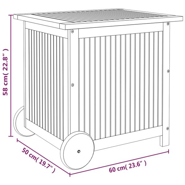 vidaXL Garden Storage Box with Wheels 60x50x58 cm Solid Wood Acacia