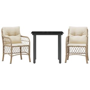 vidaXL 3 Piece Bistro Set with Cushions Beige Poly Rattan