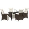 vidaXL Garden Dining Set with Cushion 5 pcs Brown Poly Rattan