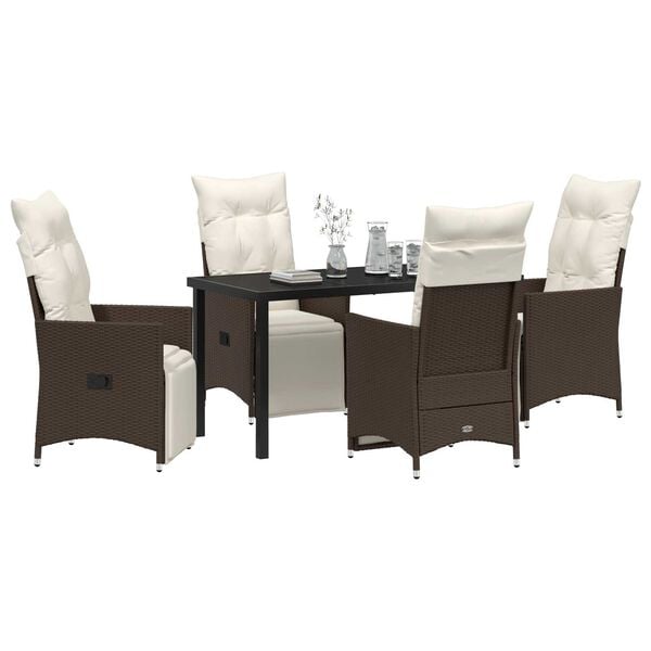 vidaXL Garden Dining Set with Cushion 5 pcs Brown Poly Rattan