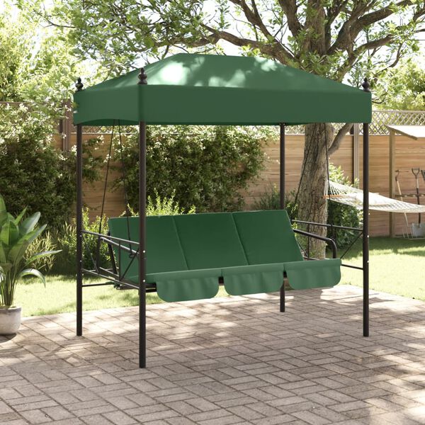vidaXL Garden Swing Bench with Canopy Green Steel