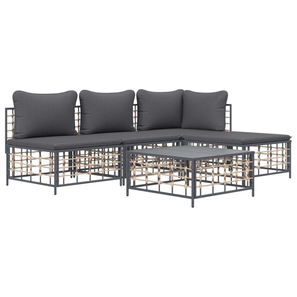 vidaXL 5 Piece Garden Lounge Set with Cushions Anthracite Poly Rattan