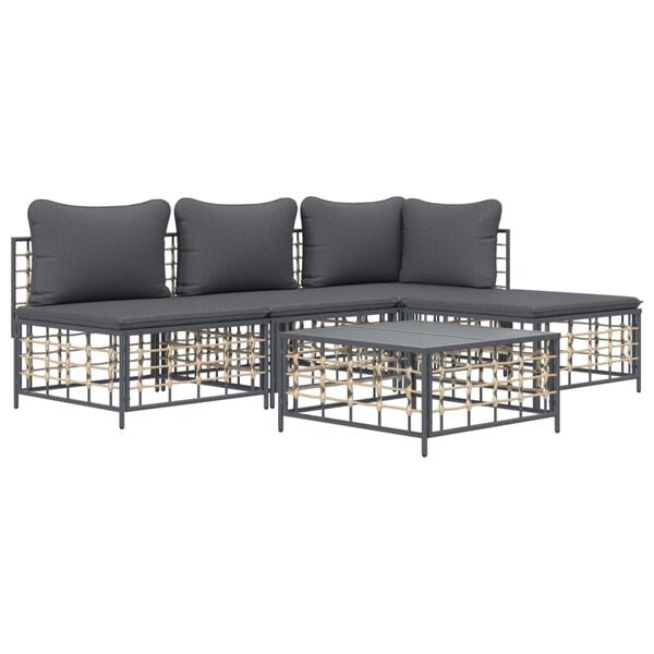 vidaXL 5 Piece Garden Lounge Set with Cushions Anthracite Poly Rattan